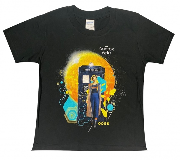 Doctor Who 13th Doctor Who & Tardis Kids Black T-Shirts